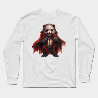 Cartoon Grizzly Bear in Dracula Costume Long Sleeve T-Shirt